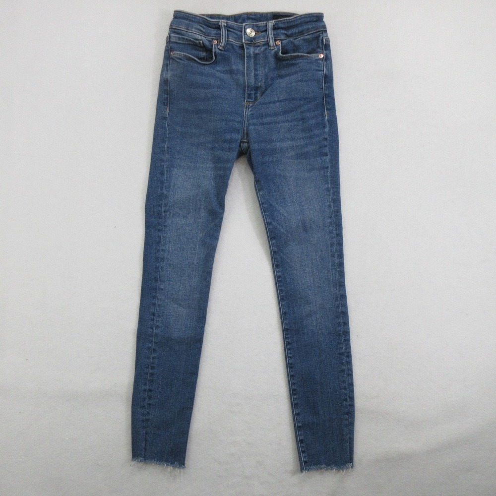 AllSaints Women Jeans 24 Skinny Miller High Rise Raw Hem Medium Wash Blue